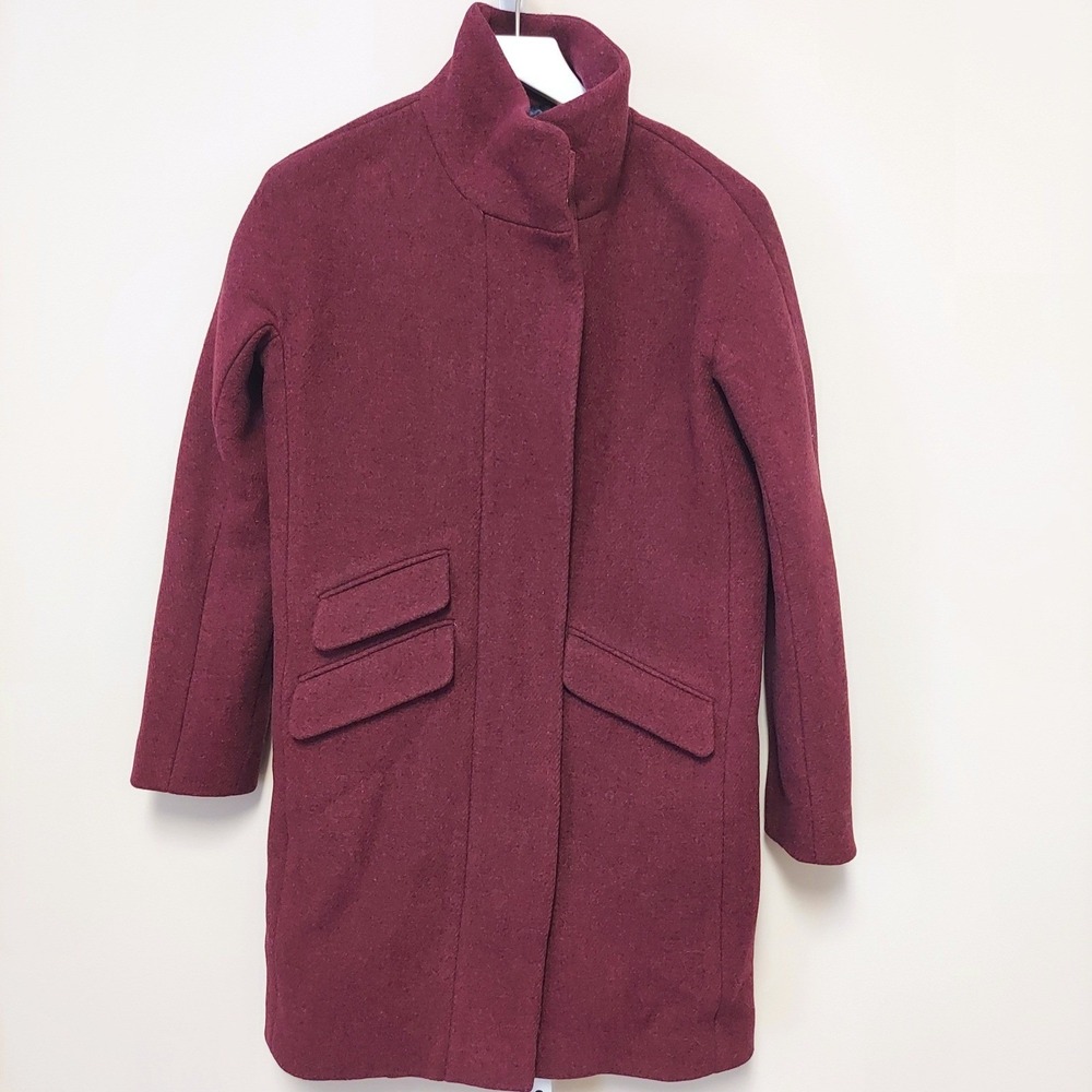 J Crew Italian Stadium Cloth Wool Blend Coat Cocoon Burgundy Size 0 Nello Gori